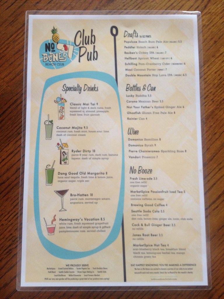 No Bones Beach Club Drink Menu