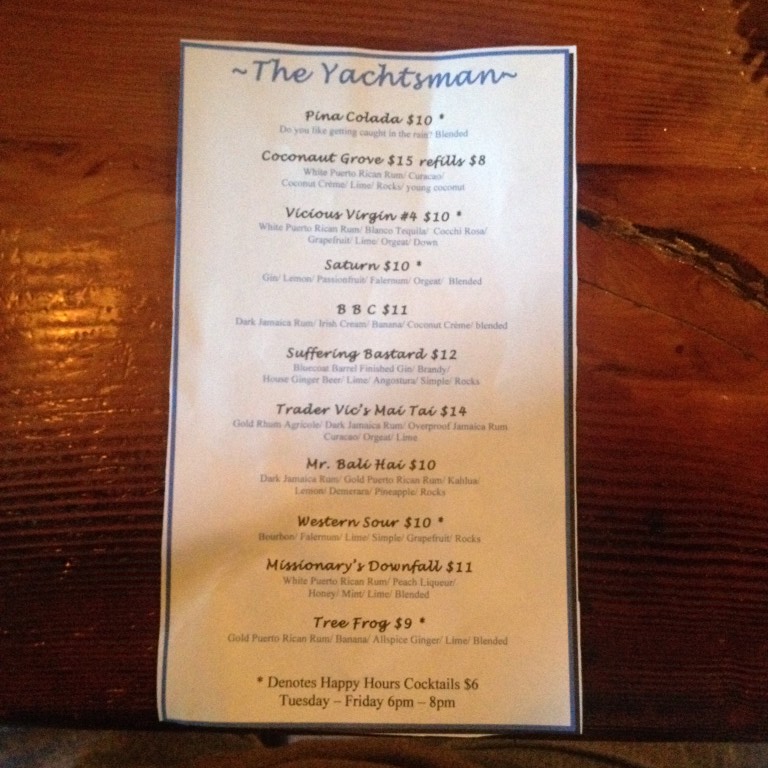 Yachtsman Menu