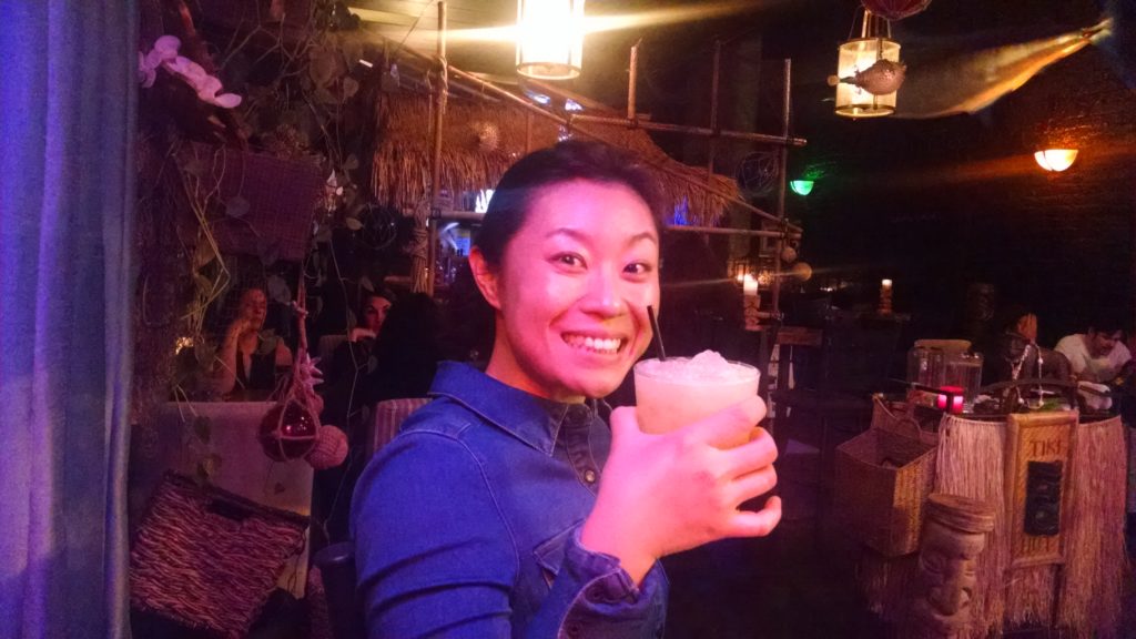 Hanjing with her Painkiller at Tacoma Cabana