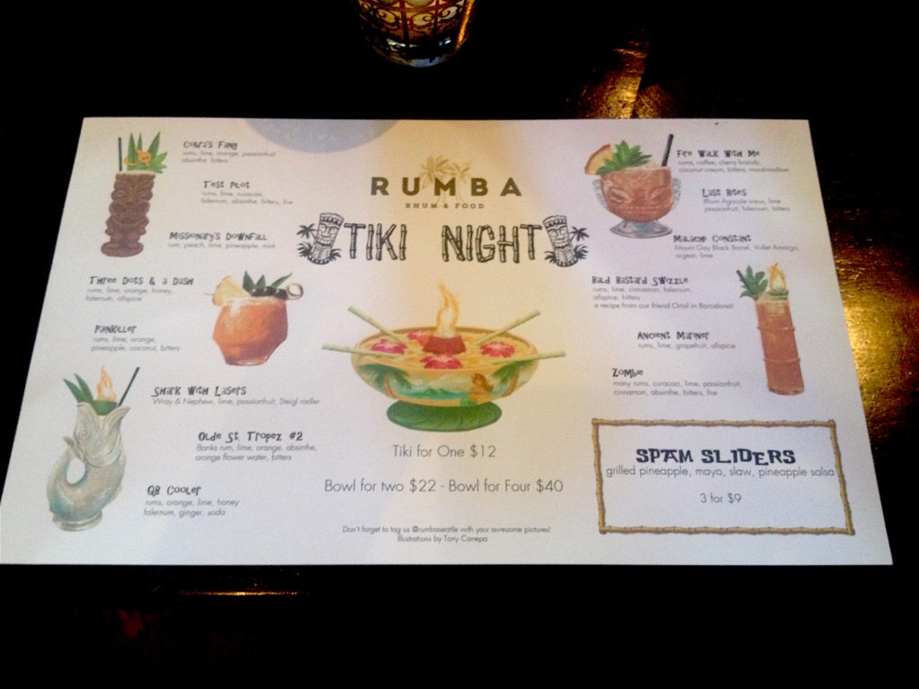 Rumba Tiki night menu