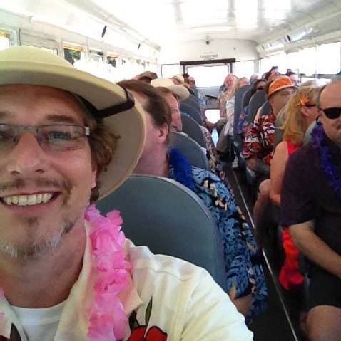 Greg on the home Tiki bar bus