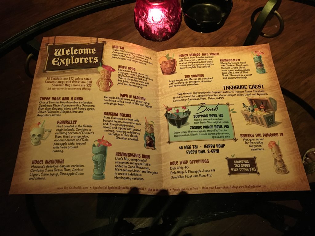 The Golden Tiki menu