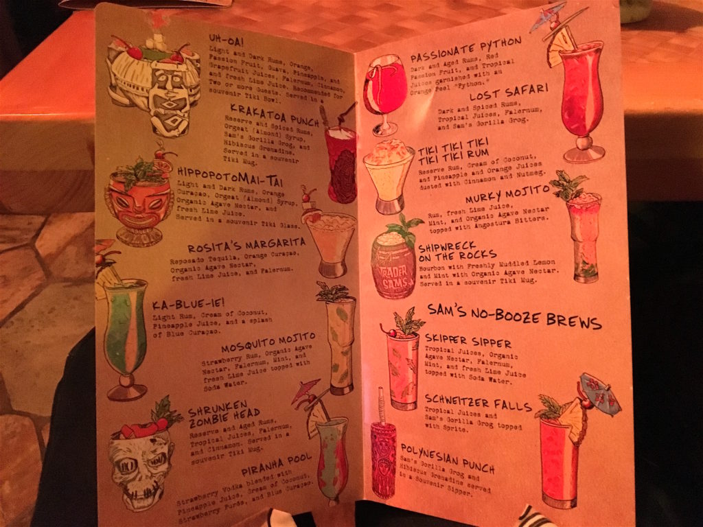 Trader Sam's menu