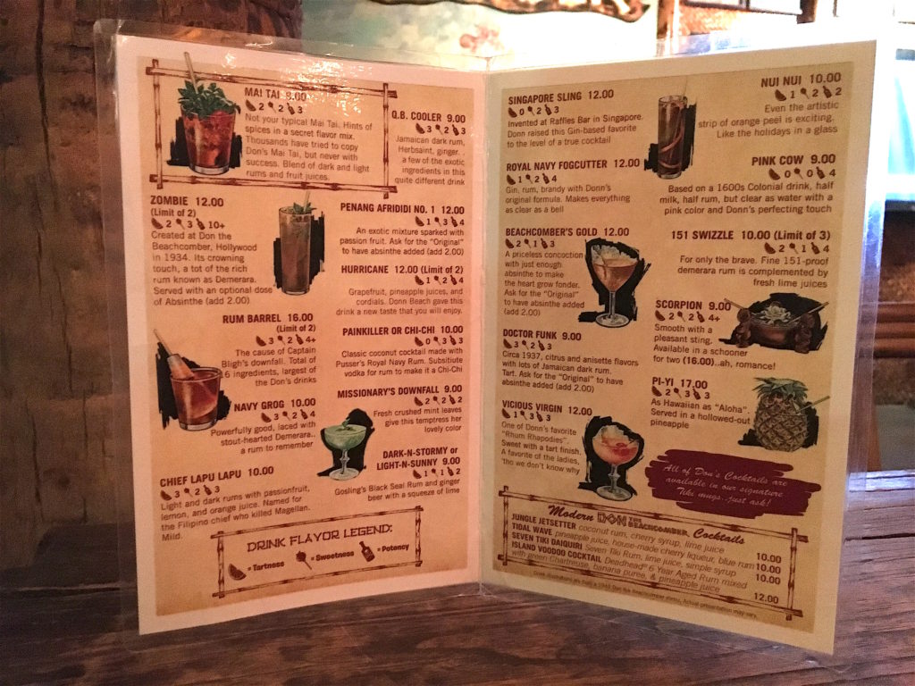 Don The Beachcomber menu