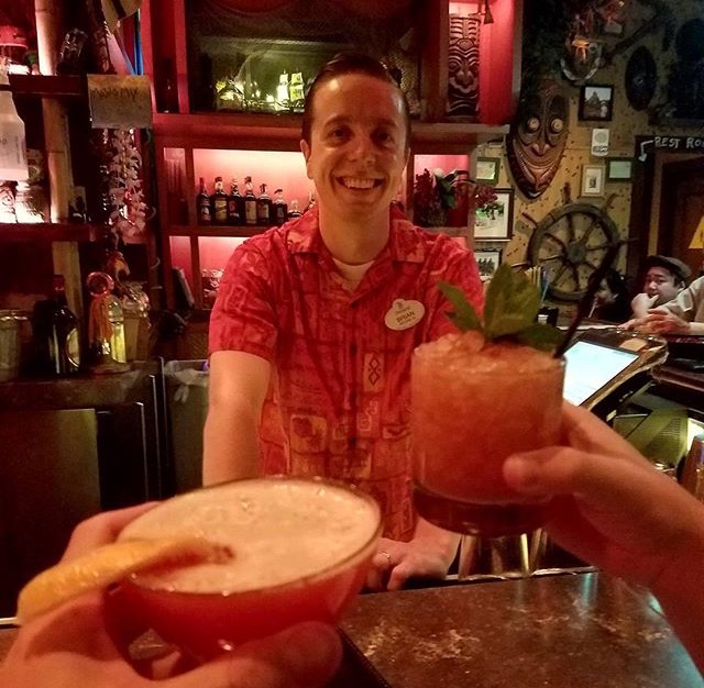 Brian Rechenmacher bartending at Trader Sam's