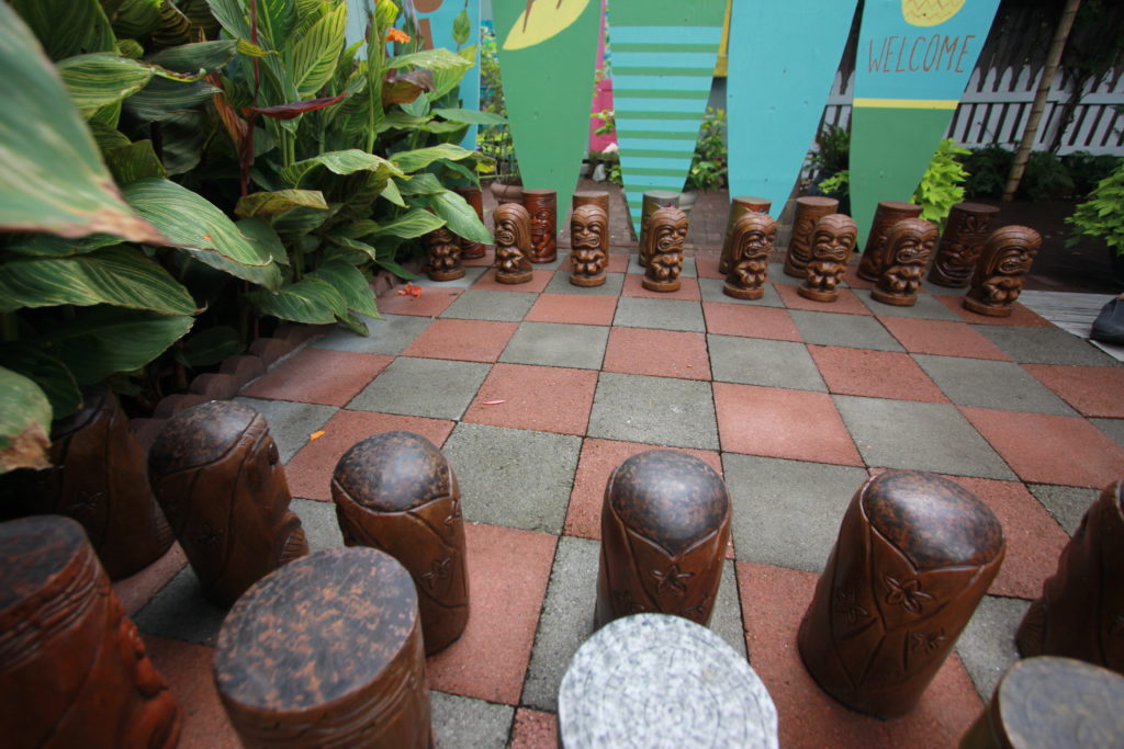 Tiki chess pieces at The Cabana
