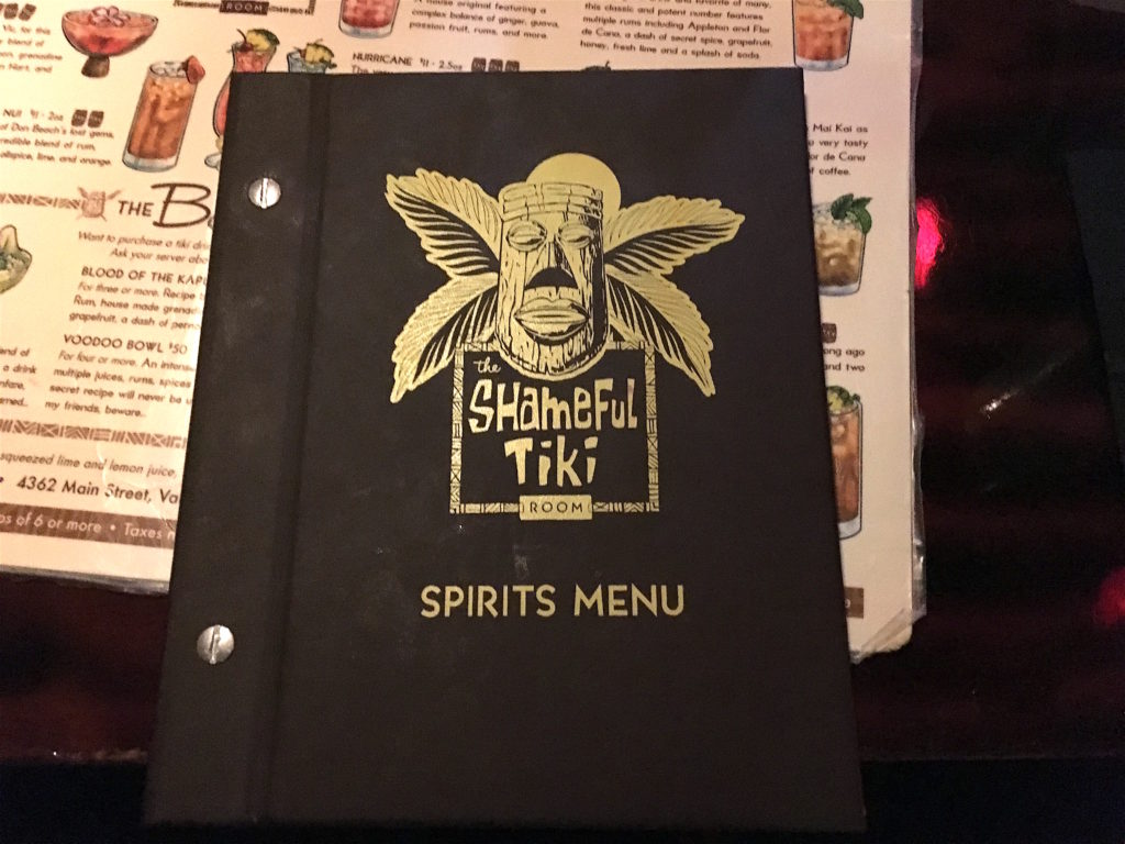 The secret menu at The Shameful Tiki Room