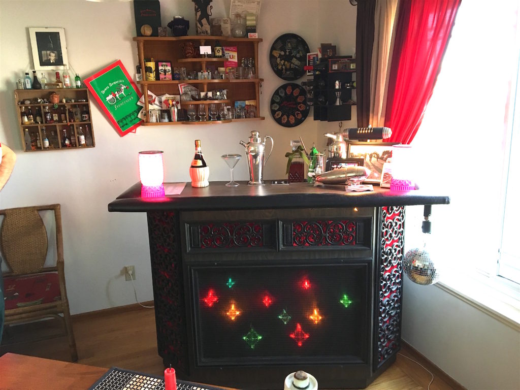 Bar with built in light show and stereo