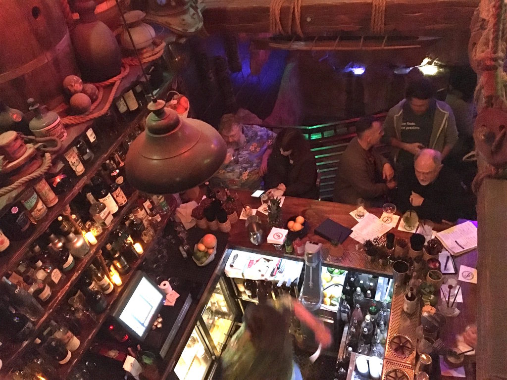 Looking down at the bar at Smuggler's Cove