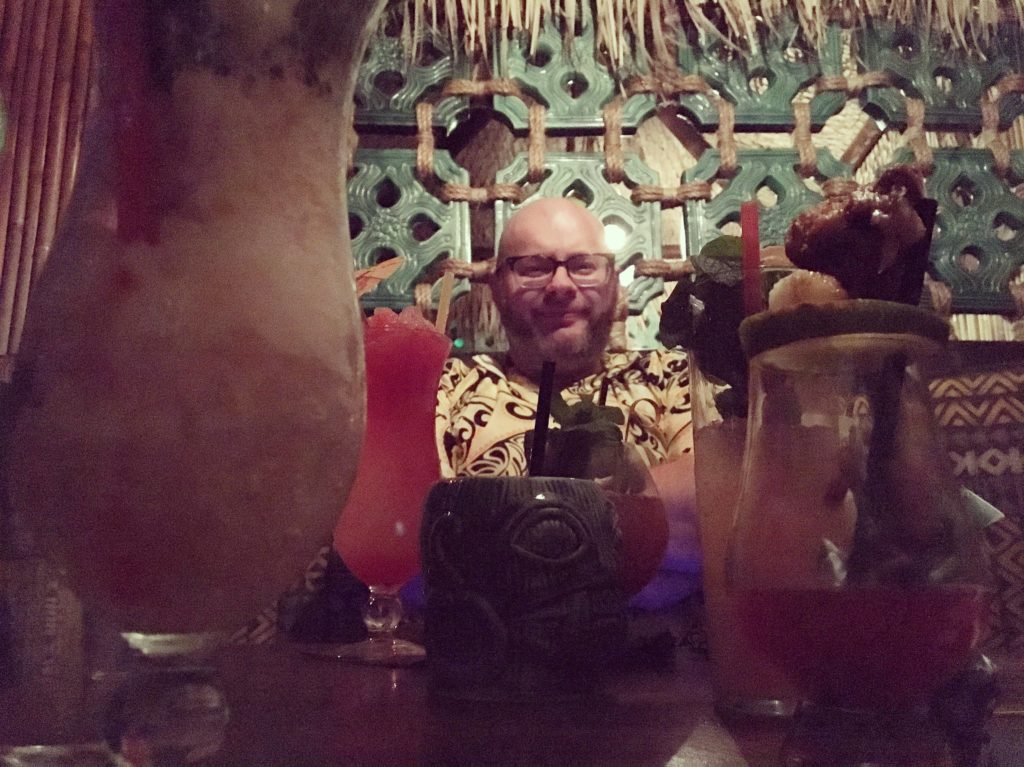 Ray with a ton of drinks at Pagan Idol