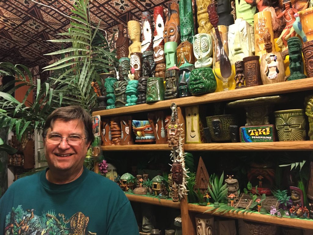 Dan Cevola with some of his Tiki mugs