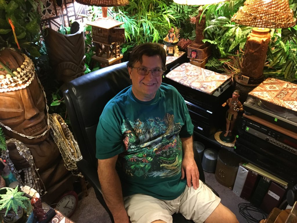 Dan controlling the sounds in the Tiki Jungle Room