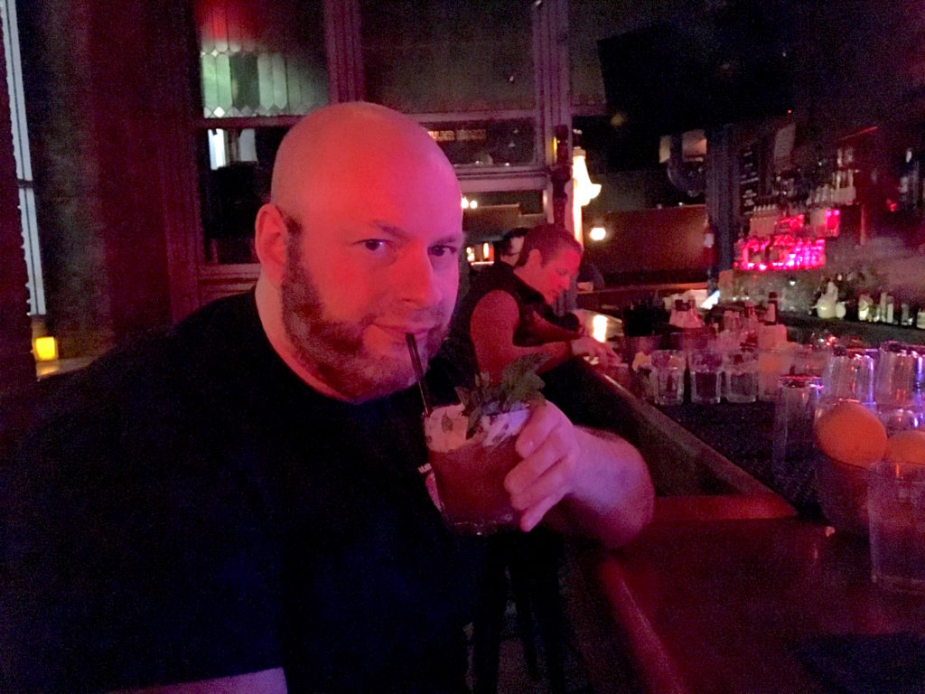 Ray having a Straight-Edge Tiki drink