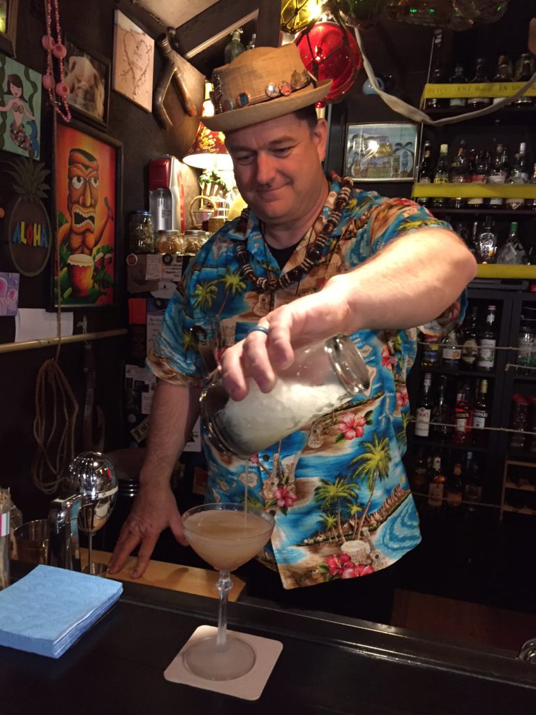 Kimo behind the bar at Kimo's Iki Tiki Ahi Hale