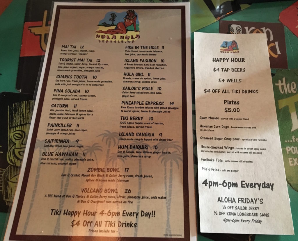 Hula Hula drink menu