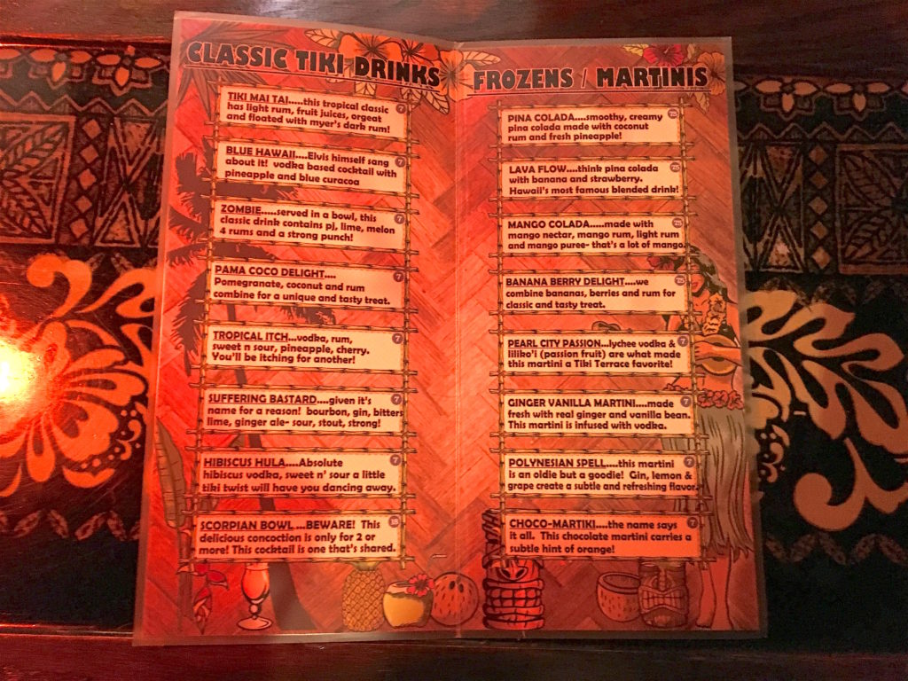 Tiki Terrace drink menu