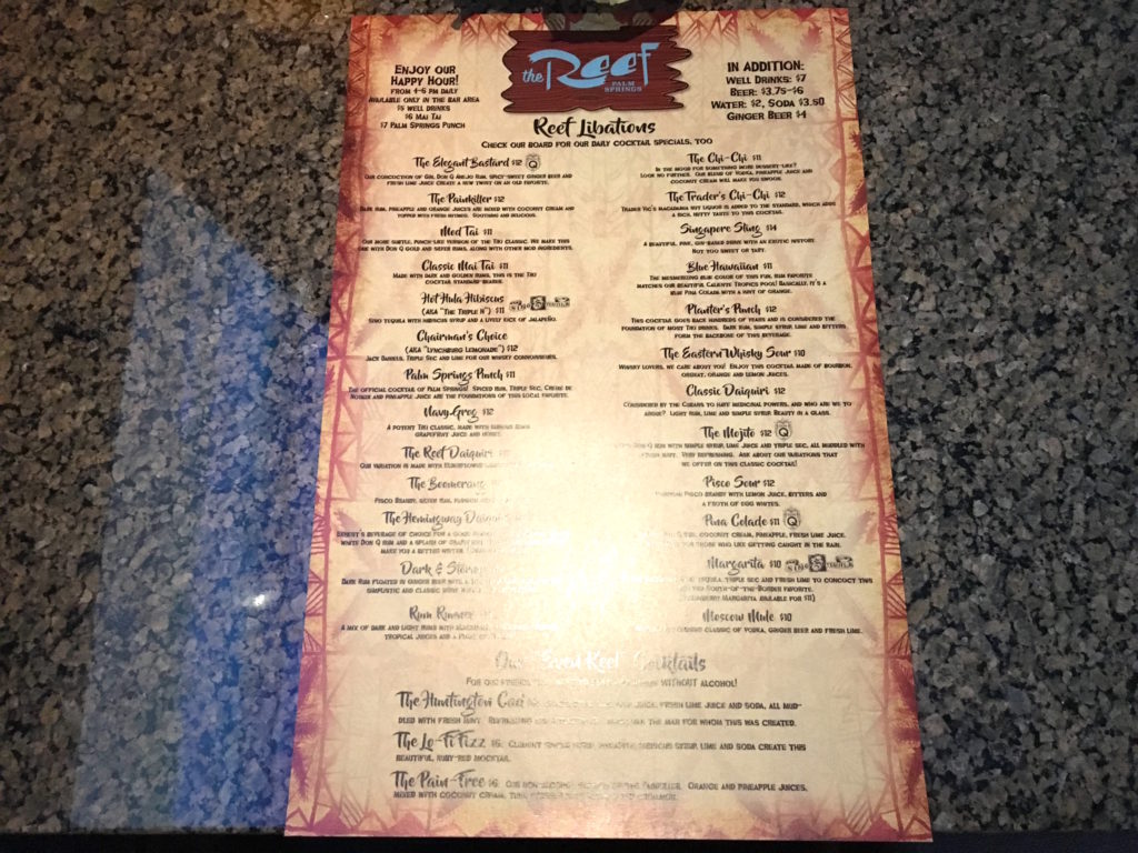 The Reef drink menu