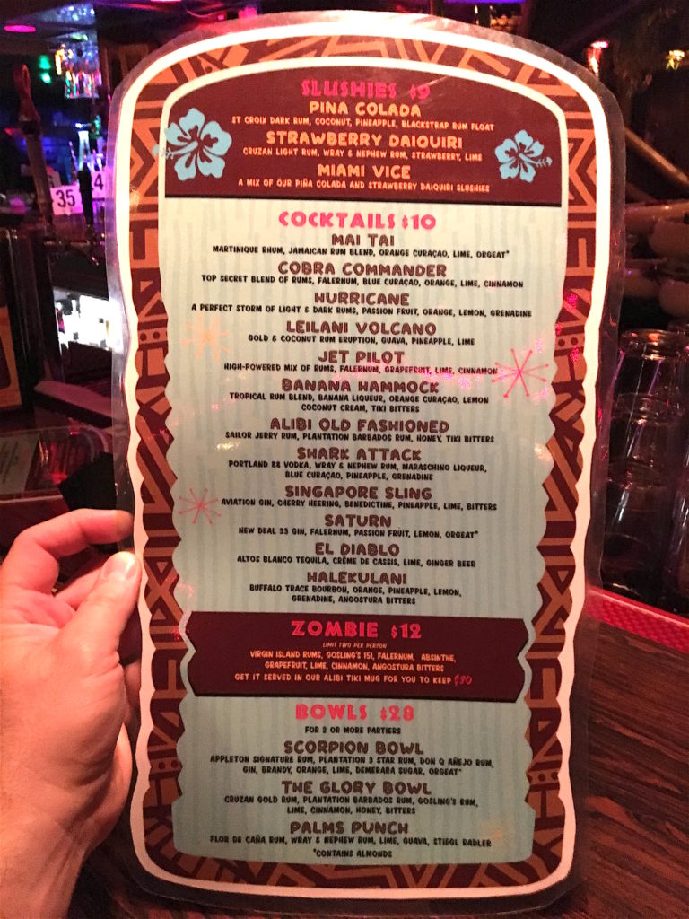 Alibi Drink Menu