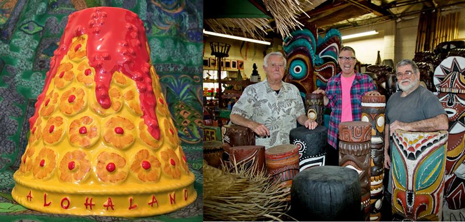 Charles Phoenix's Tiki Mug and Charles with Bob and Leroy of Oceanic Arts