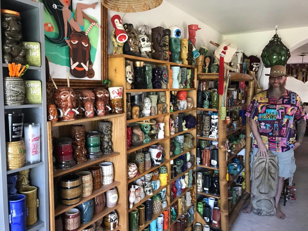 Jason T. Smith and his tiki mug collection