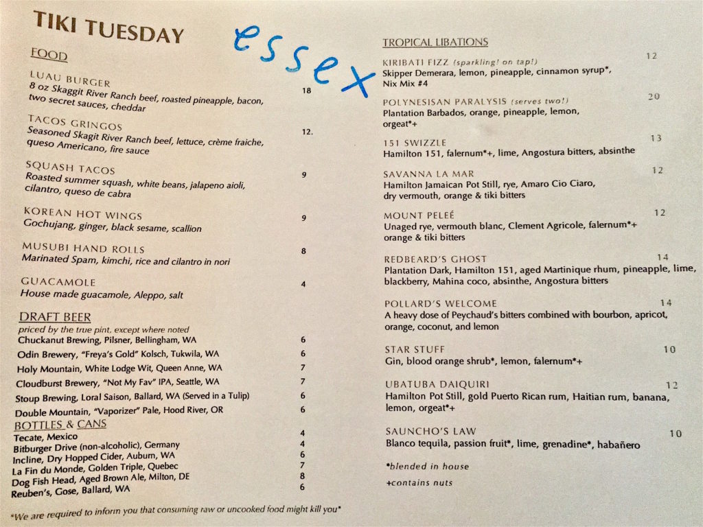 Essex menu