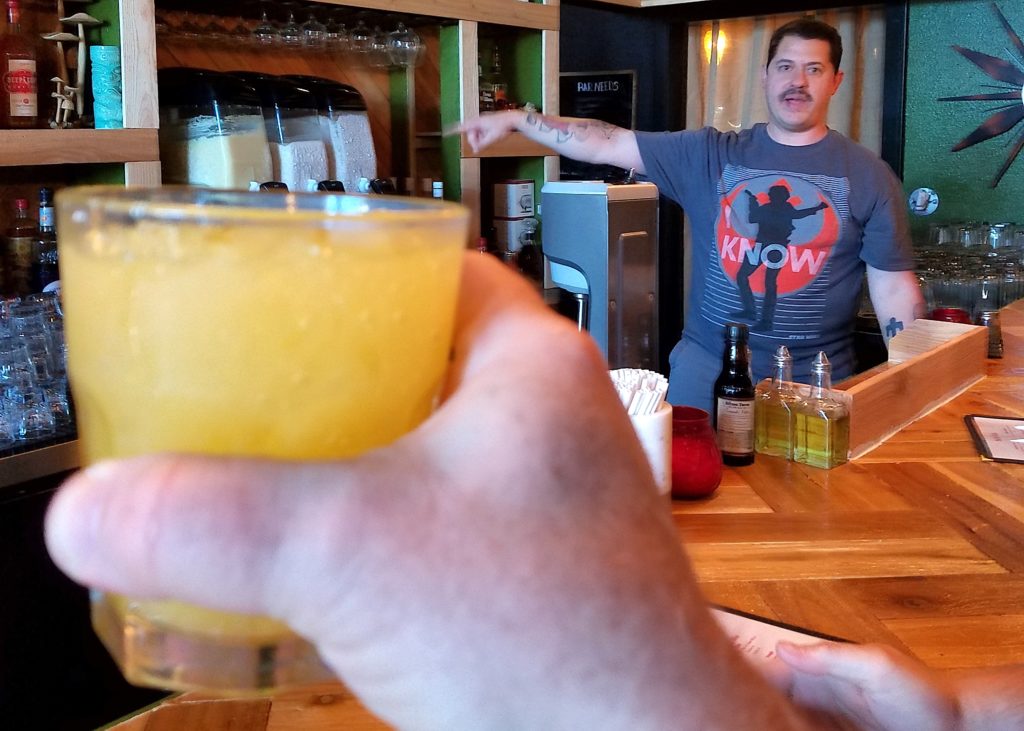 Harvey Wallbanger and Jason Alexander pointing out his new Slushy Machines - The Fern Room